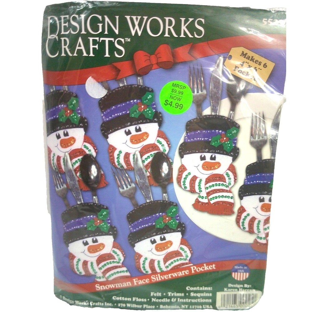 Design Works Crafts Snowman Face Silverware Pockets Makes 6 Pockets 5529 New